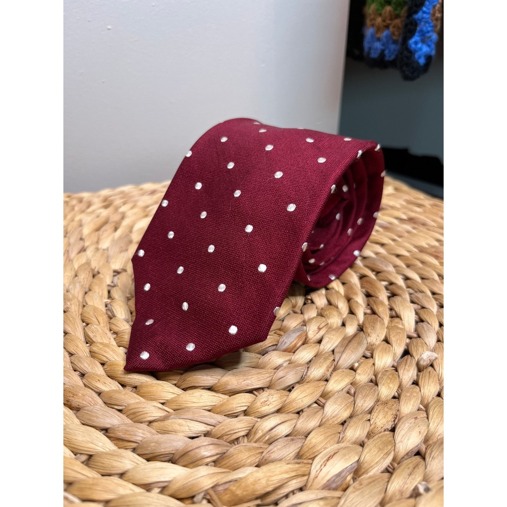 Hardy Amies Burgundy Red Polka Dot Corporate Office Old Money Academic Silk Tie